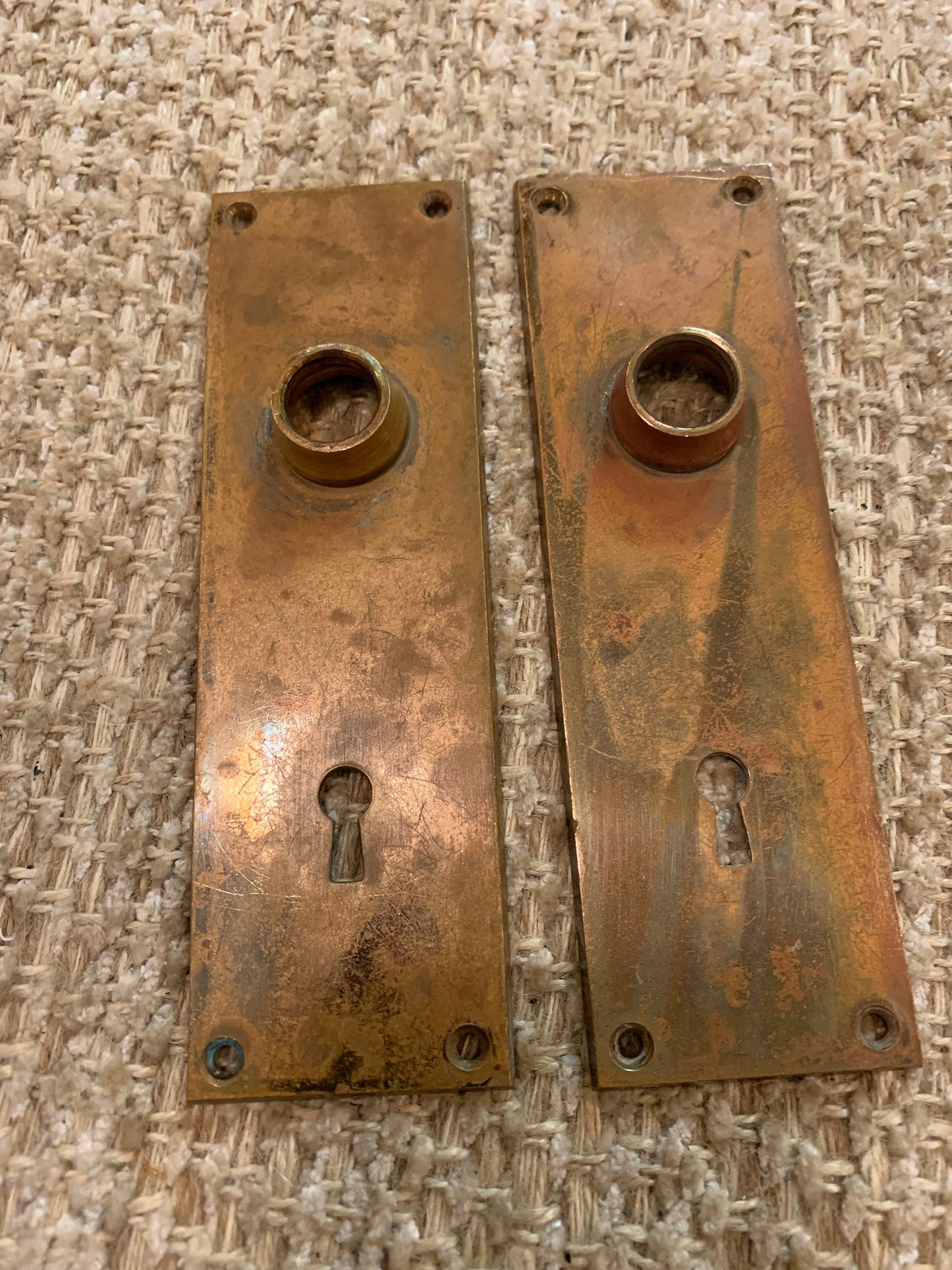 2 1/16" x 6 13/16" Pair Of Yale Antique Cast Brass Door Knob Plates