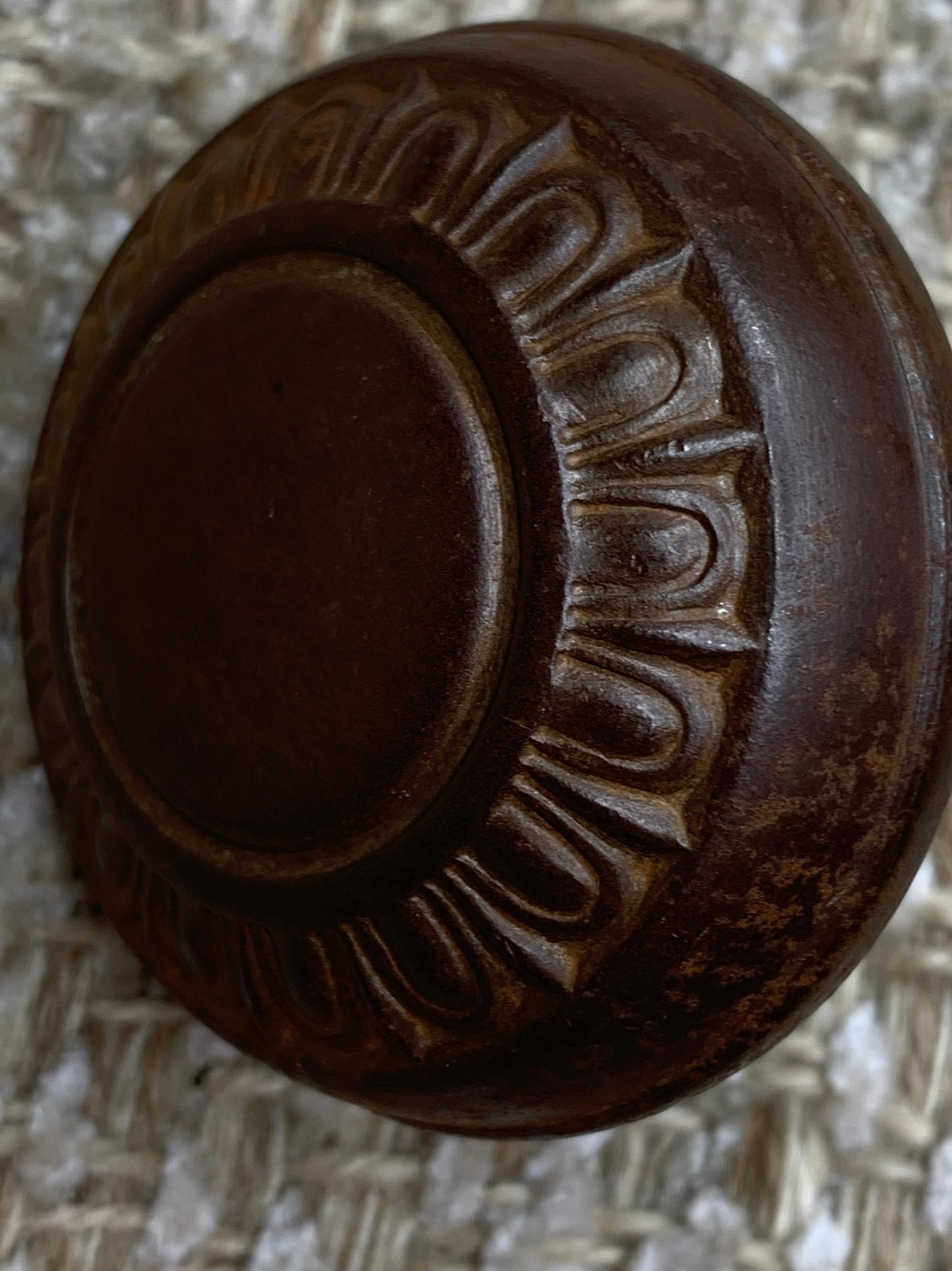 2 1/4" Antique Egg & Dart Stamped Steel Door Knob