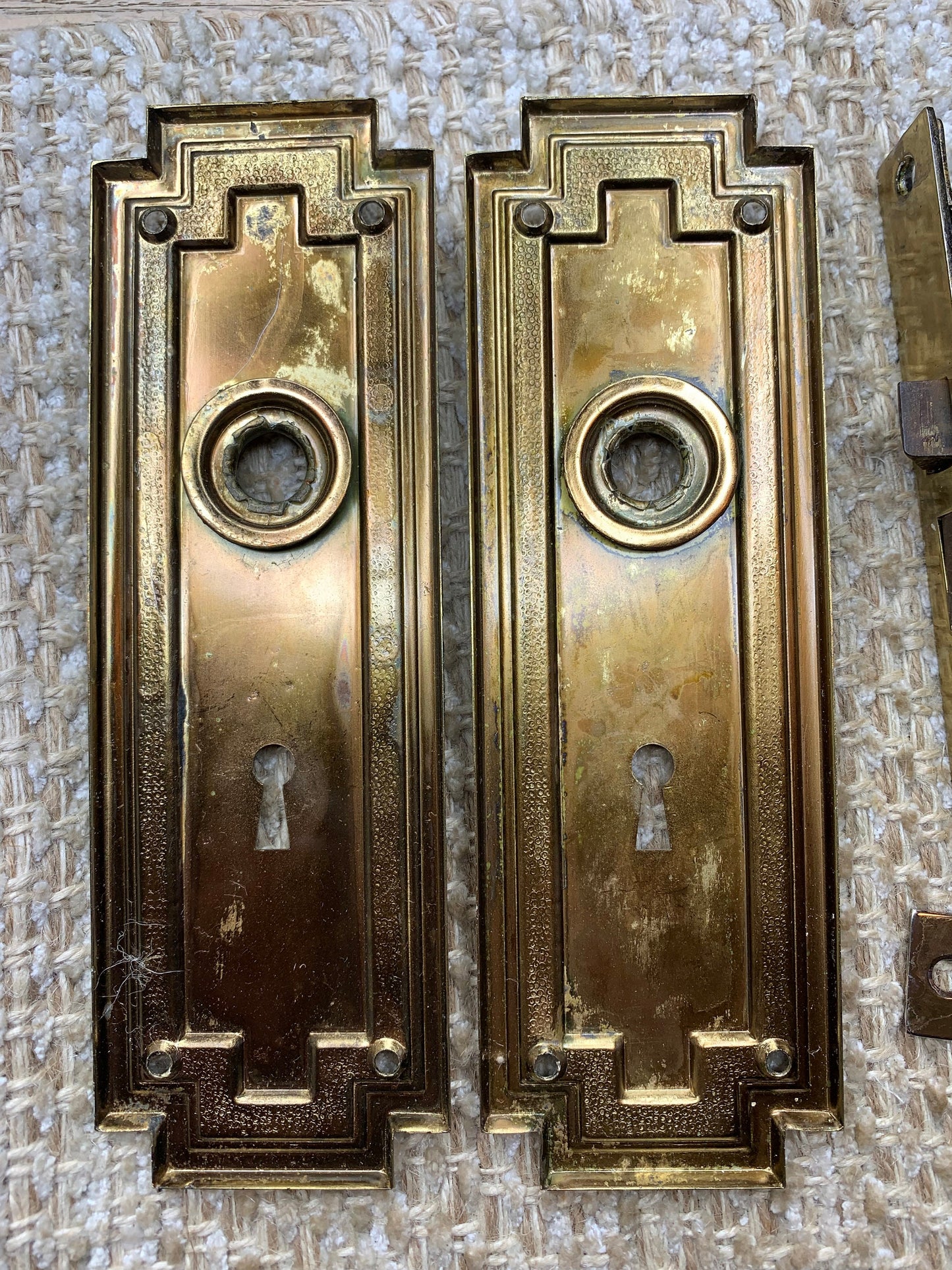 Antique Interior Mortise Lock #14, Glass Door Knobs & Brass Finish Door Knob Plates