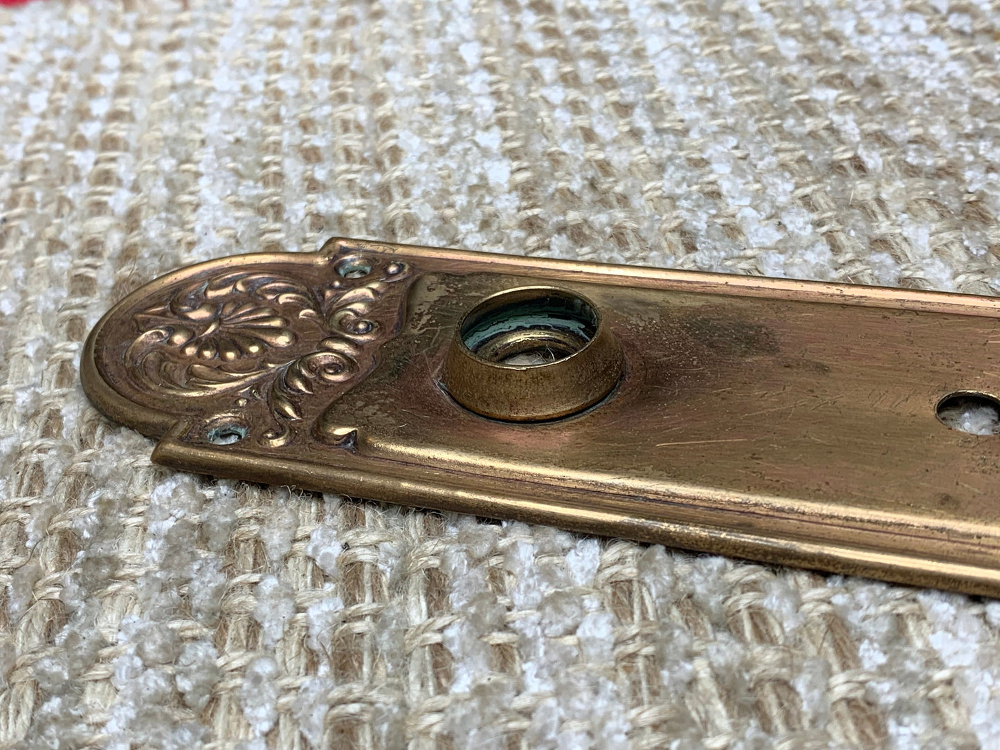 2 3/8" x 7 3/4" Antique Stamped Brass Door Knob Plate