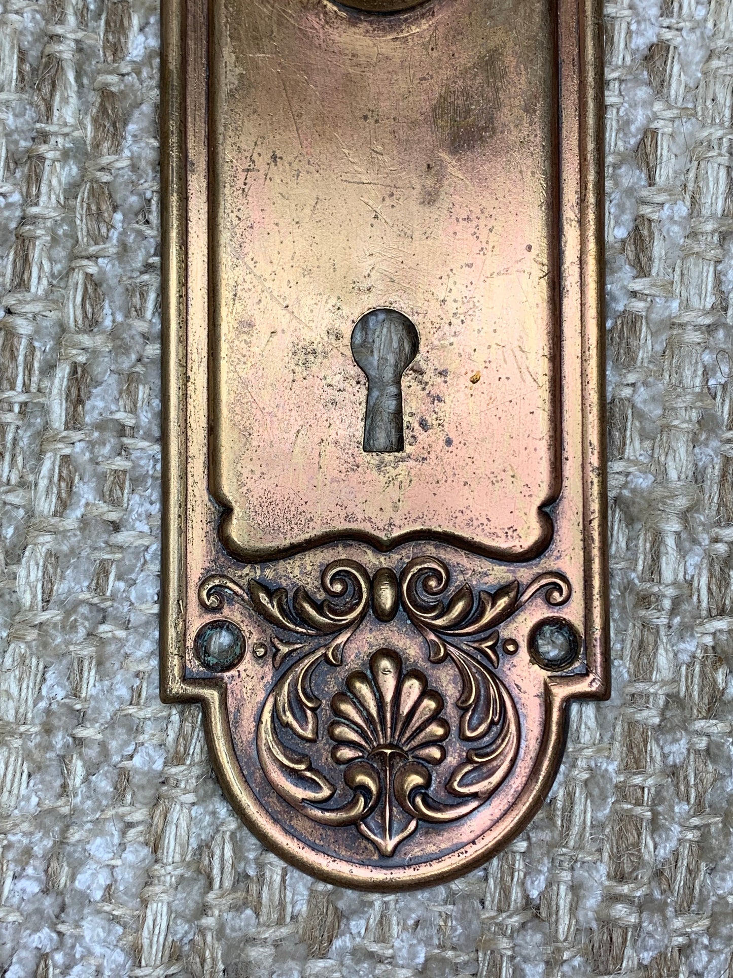 2 3/8" x 7 3/4" Antique Stamped Brass Door Knob Plate