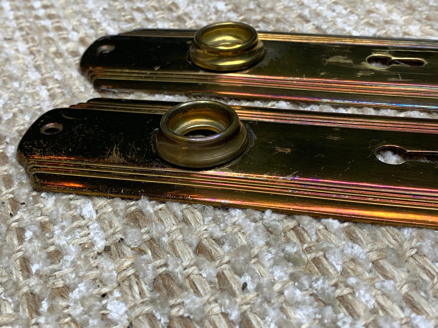 2" x 7 1/4" Pair Of Antique Stamped Brass Door Knob Plates