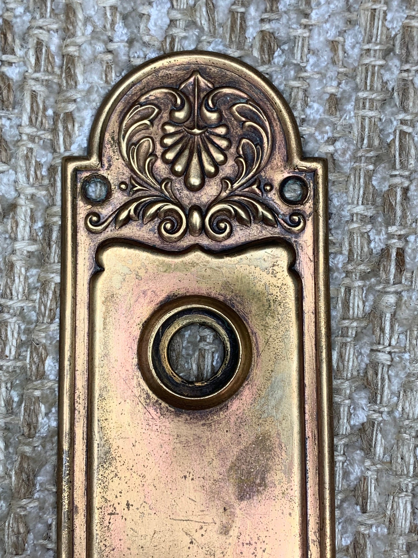 2 3/8" x 7 3/4" Antique Stamped Brass Door Knob Plate