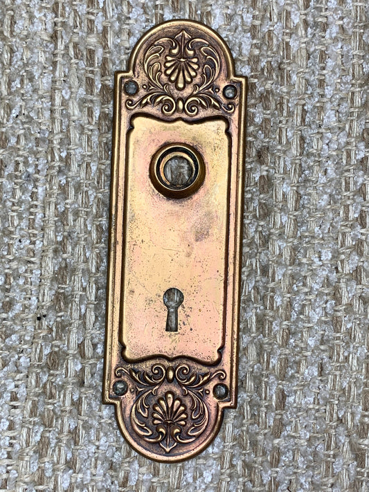 2 3/8" x 7 3/4" Antique Stamped Brass Door Knob Plate