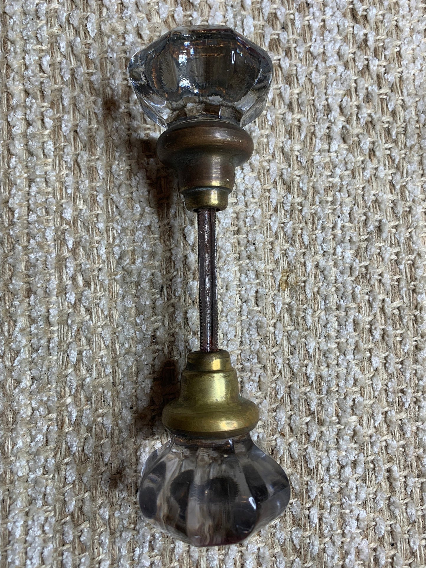 2 1/4" Antique Octagon Glass Door Knob Set With Brass Necks Door Hardware