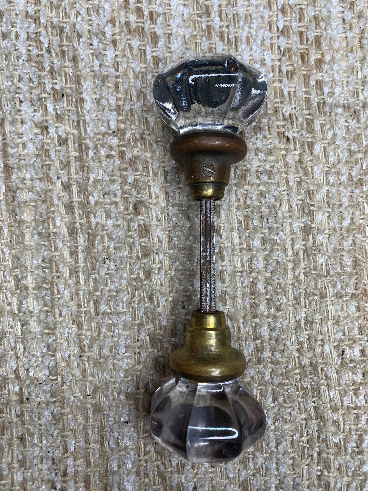 2 1/4" Antique Octagon Glass Door Knob Set With Brass Necks Door Hardware