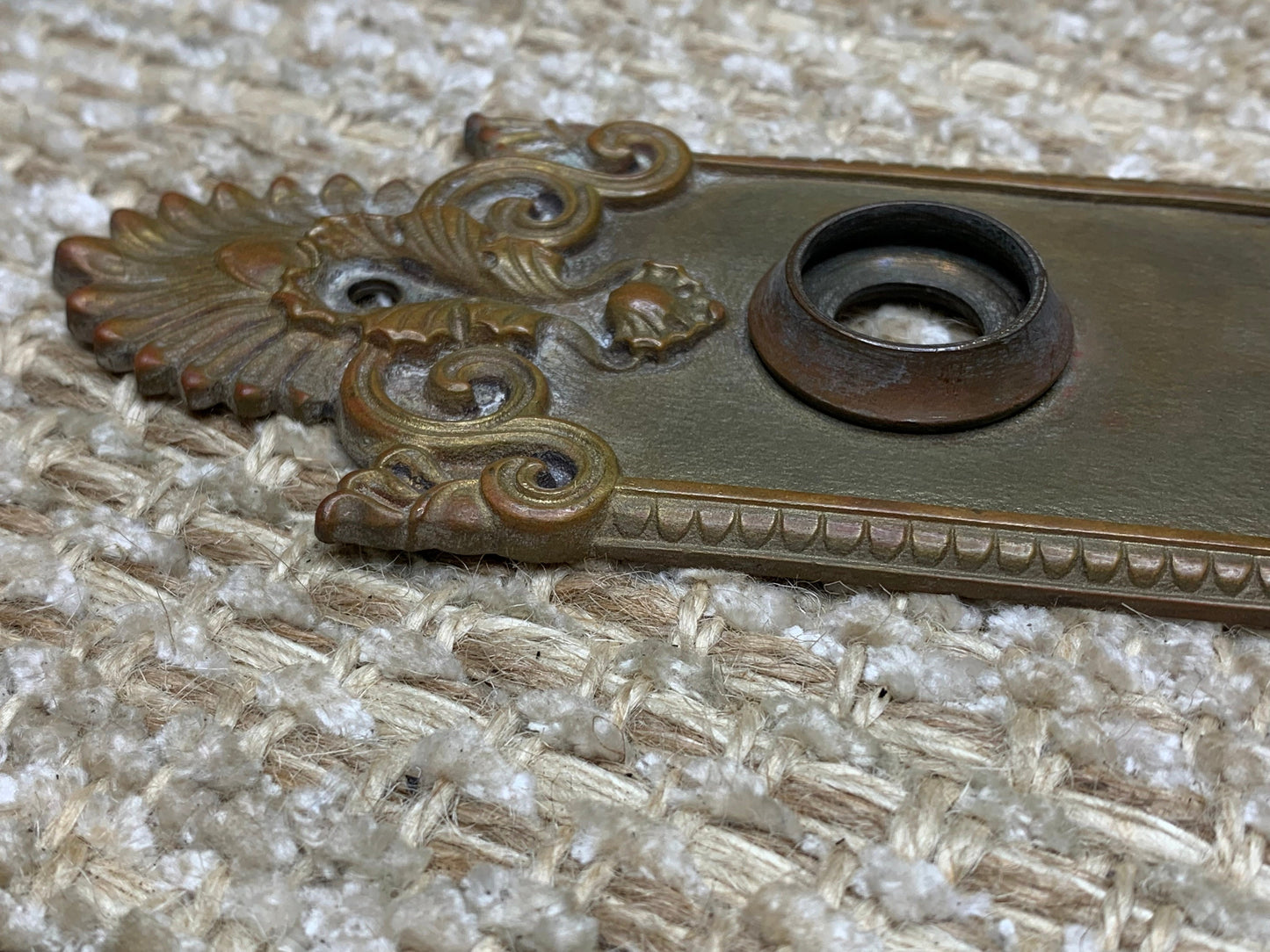 2 1/4" x 8" Antique Yale & Towne Cast Brass Door Knob Plate