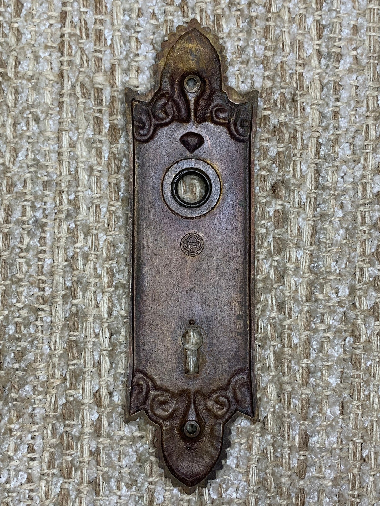 2 1/4" x 8" Antique Yale & Towne Cast Brass Door Knob Plate