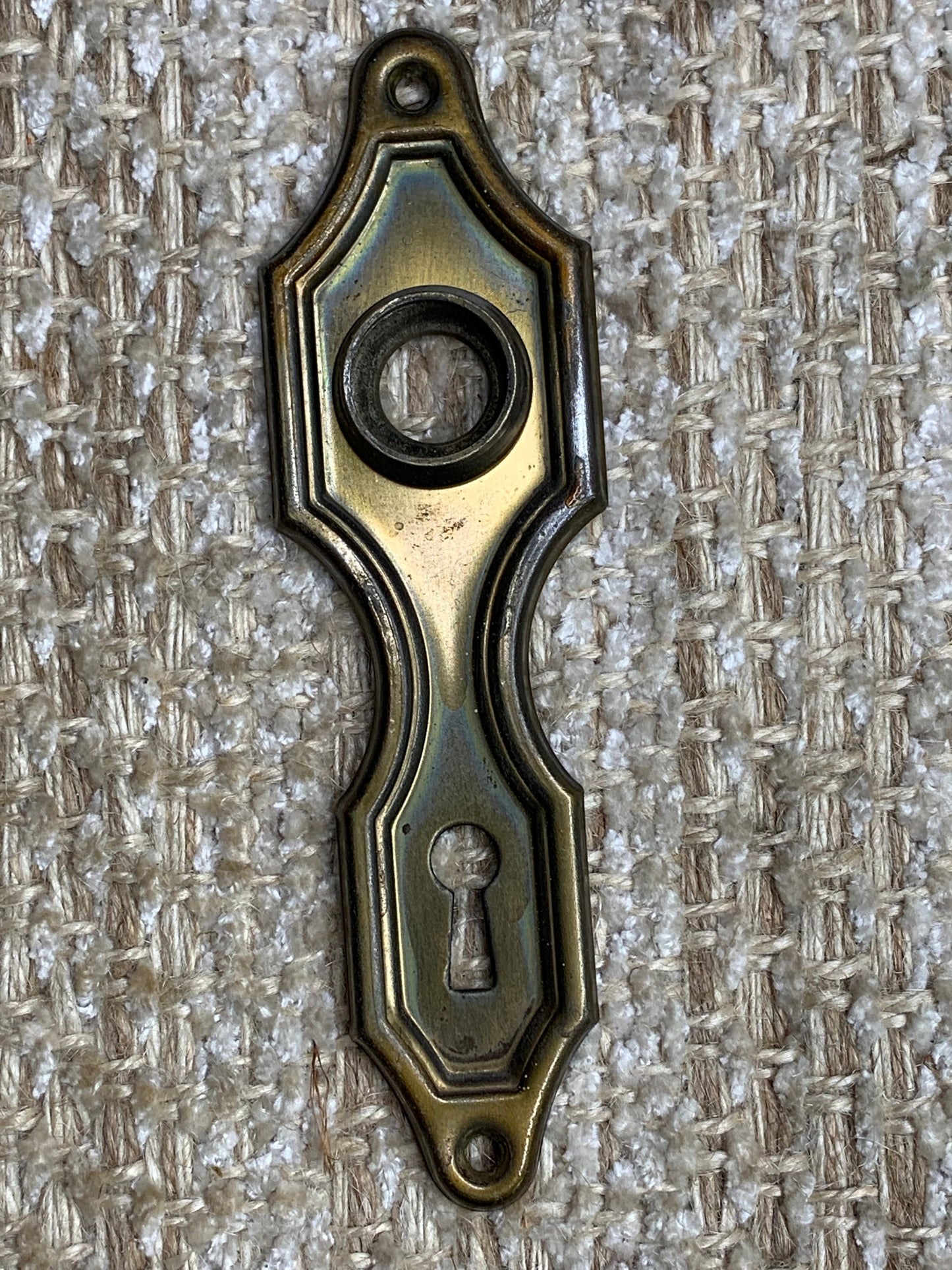 1 9/16" x 5 1/2" Antique Stamped Steel Door Knob Plate Hardware-Brass Plated