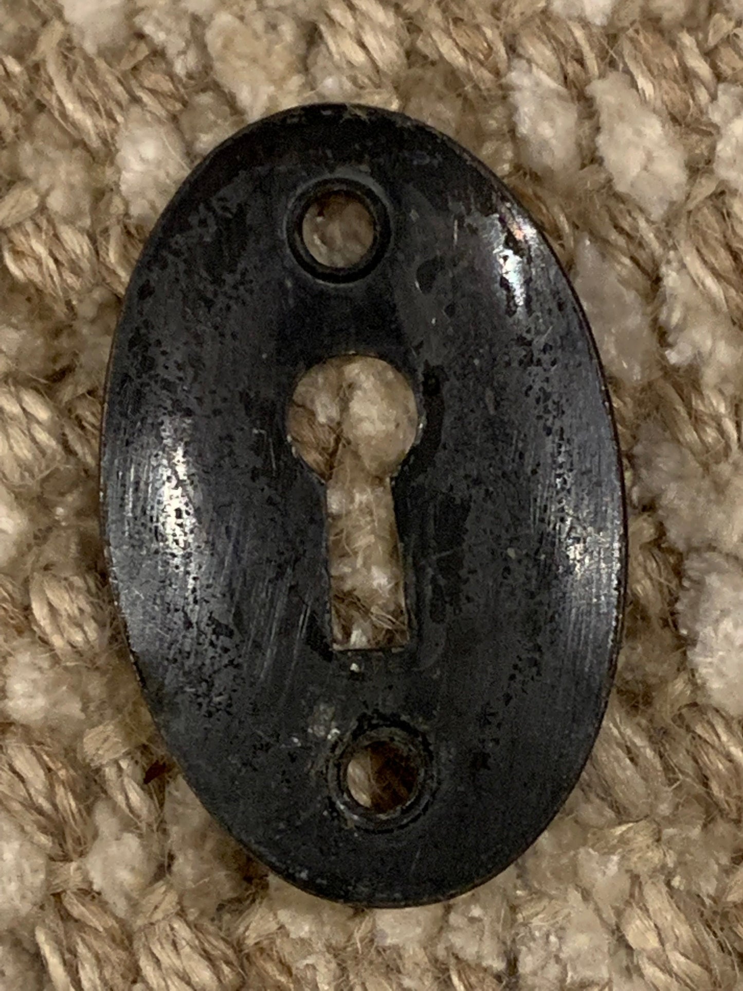 Antique Stamped Brass Key Hole Cover Escutcheon Flashed Copper